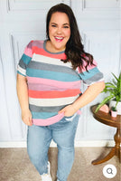 Plus Stripe Hacci Knit Pullover