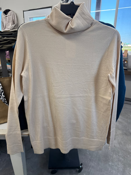 Long Sleeve Oatmeal Basic Turtle Neck Sweater