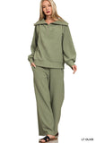 Ribbed Half Zip Pullover And Pant Set