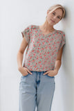 Floral Mint Ribbed V Neck Top