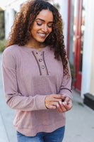 Mauve Button Henley Textured Top