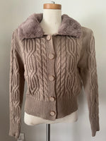 Mocha Button Down Faux Fur Collar Cardigan