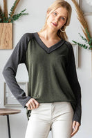 LONG SLEEVE SOLID URBAN RIBBED COLOR BLOCK TOP