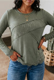 Waffle Ribbed Lace Patchwork Top