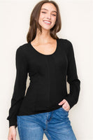 Round Neck Long Sleeve Ribbed Top