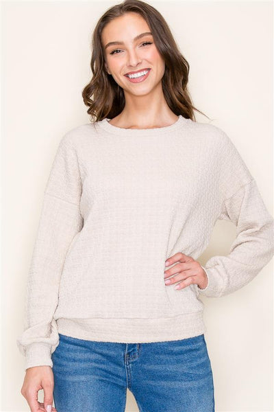 Crew Neck Textured Knit Top