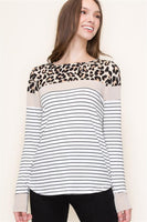 Long Sleeve Leopard Color Block Top