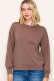 CREW NECK LONG SLEEVE SOLID HEAVY FRENCH TERRY TOP