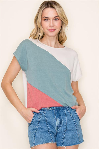 Short Sleeve Colorblock Top