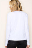 Keyhole Satin Tape Long Sleeve Solid White Top