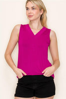 Double Banded Vneck Sleeveless Rayon Jersey Top