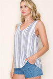 Sleeveless V Neck Striped Top