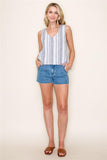 Sleeveless V Neck Striped Top