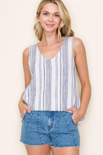 Sleeveless V Neck Striped Top