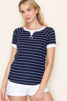 Short Sleeve Navy Striped Top