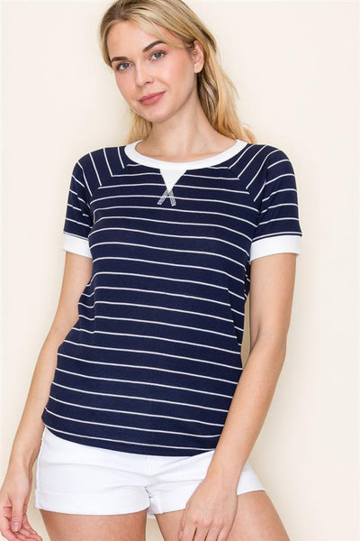 Short Sleeve Navy Striped Top