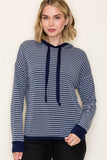 Long Sleeve Striped French Terry Hoodie Top