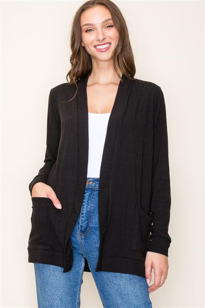 Lightweight Open Front Ribbed Cardigan