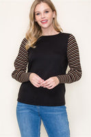 Crew Neck Stripe Sleeve Top