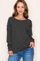Textured Rib Long Sleeve Striped Top