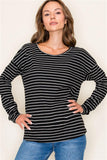 Textured Rib Long Sleeve Striped Top