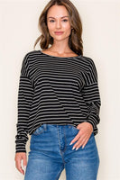 Textured Rib Long Sleeve Striped Top