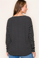 Textured Rib Long Sleeve Striped Top