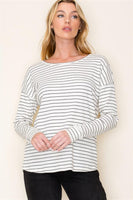 Textured Rib Long Sleeve Striped Top