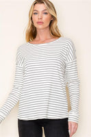 Textured Rib Long Sleeve Striped Top