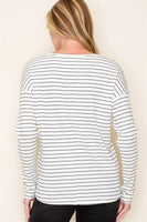 Textured Rib Long Sleeve Striped Top