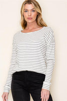 Textured Rib Long Sleeve Striped Top