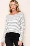 Textured Rib Long Sleeve Striped Top