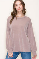 Textured Balloon Sleeve Navy Top