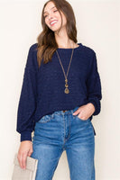 Textured Balloon Sleeve Navy Top