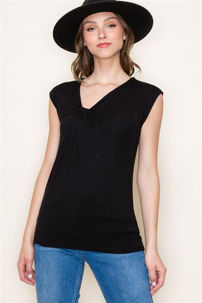 Twisted Neck Short Sleeve Modal Jersey Top