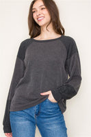 Textured Fabric Blocked Long Sleeve Top