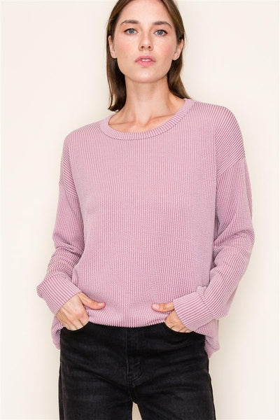 Mauve Round Neck Textured Pullover