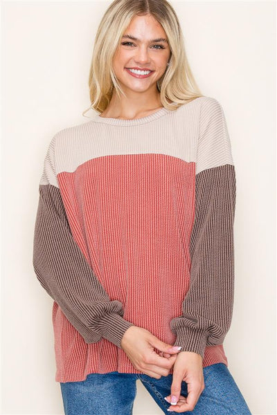 Crew Neck Long Sleeve Textured Top