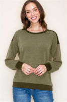 Crew Neck Long Sleeve Color Block Top