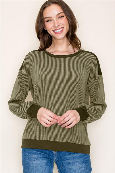 Crew Neck Long Sleeve Color Block Top