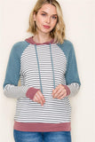Long Sleeve Color Block Stripe Hoodie Top