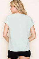 Vneck Short Sleeve Solid Light Sage Top