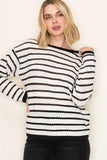 Color Trimmed Pointelle Striped Sweater