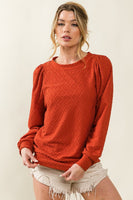 Rust Textured Knit Shirring Sleeve Top