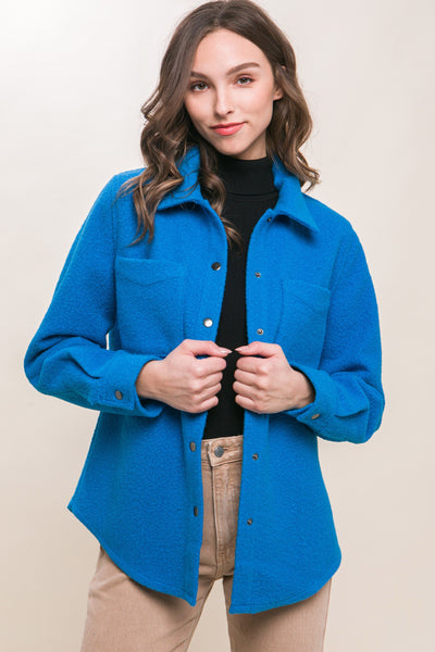 Wool Blend Button Down Jacket with Snap Closure