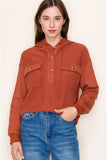 Hooded Button Down Front Pocket Terry Pullover