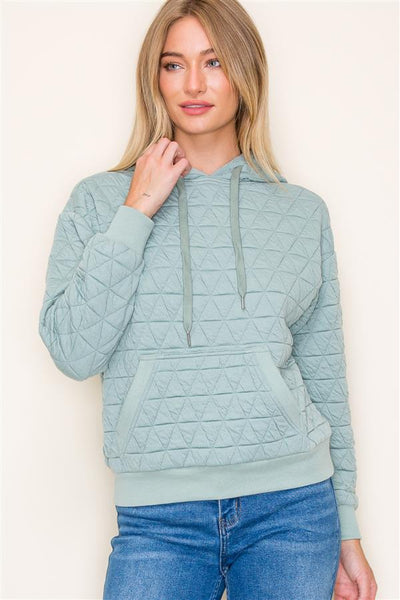 Dark Mint Quilted Hoodie Pullover Top