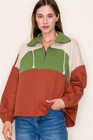 Half Zip Long Sleeve Colorblock Top