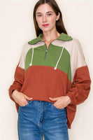 Half Zip Long Sleeve Colorblock Top