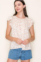 Taupe Round Neck Flutter Sleeve Babydoll Floral Print Top